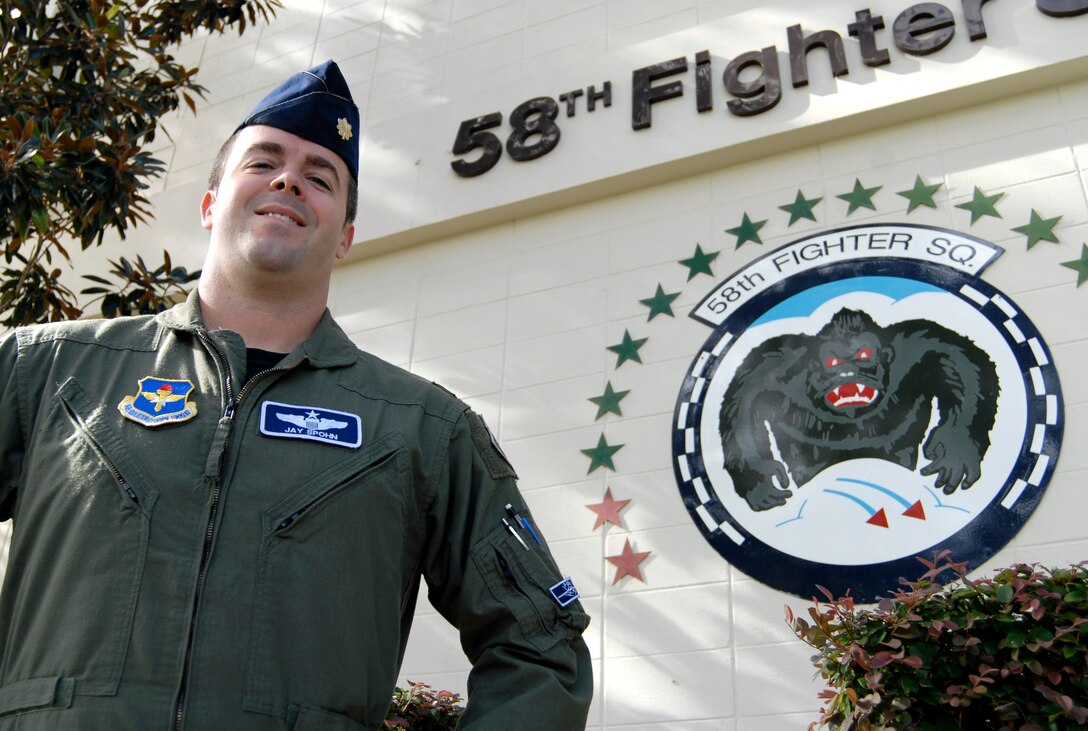 Florida Guardsman Maj. Jay Spohn, the first F-35 pilot for the National Guard, poses outside the 58th Fighter Squadron at Eglin Air Force Base, Fla., August 2010. Photo by Master Sgt. Thomas Kielbasa