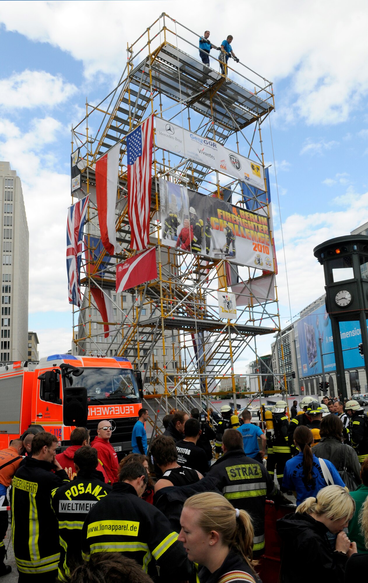 BERLIN, Germany – Firefighters from around Europe gather at an obstacle course before the beginning of the fourth Berlin Firefighter Combat Challenge Sep. 3. More than 200 individual competitors and 16 relay teams participated in the competition. (U.S. Air Force photo/Staff Sgt. Benjamin Wilson)