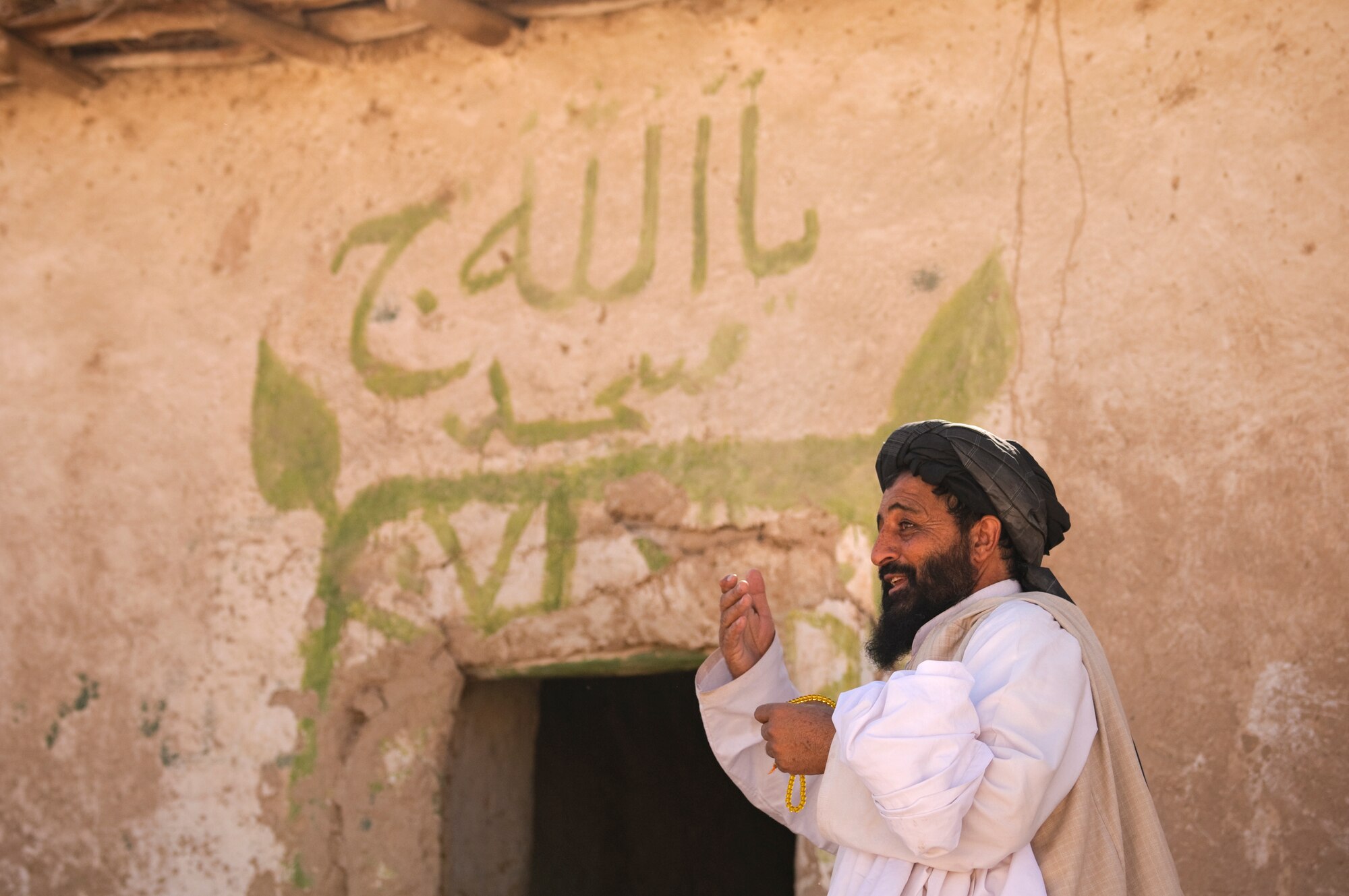 FORWARD OPERATING BASE BULLARD, Afghanistan - Shah Joy District Chief Abdul Qayum speaks to local elders during a shura near Forward Operating Base Bullard, Shah Joy District, Zabul province, Sept. 2. Qayum spoke about the security in the area and the upcoming provincial parliamentary elections during the shura. (U.S. Air Force photo/Senior Airman Nathanael Callon/Released)