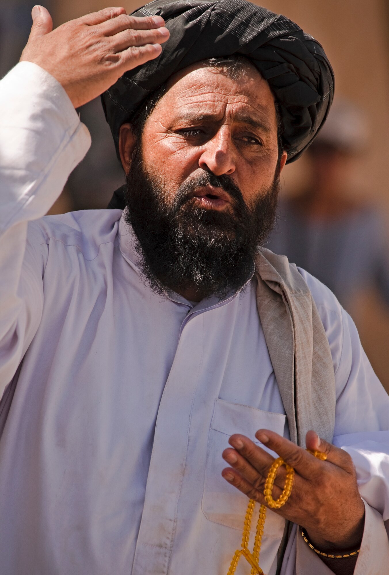 FORWARD OPERATING BASE BULLARD, Afghanistan - Shah Joy District Chief Abdul Qayum speaks to local elders during a shura near Forward Operating Base Bullard, Shah Joy District, Zabul province, Sept. 2. Qayum spoke about the security in the area and the upcoming provincial parliamentary elections during the shura. (U.S. Air Force photo/Senior Airman Nathanael Callon/Released) 
