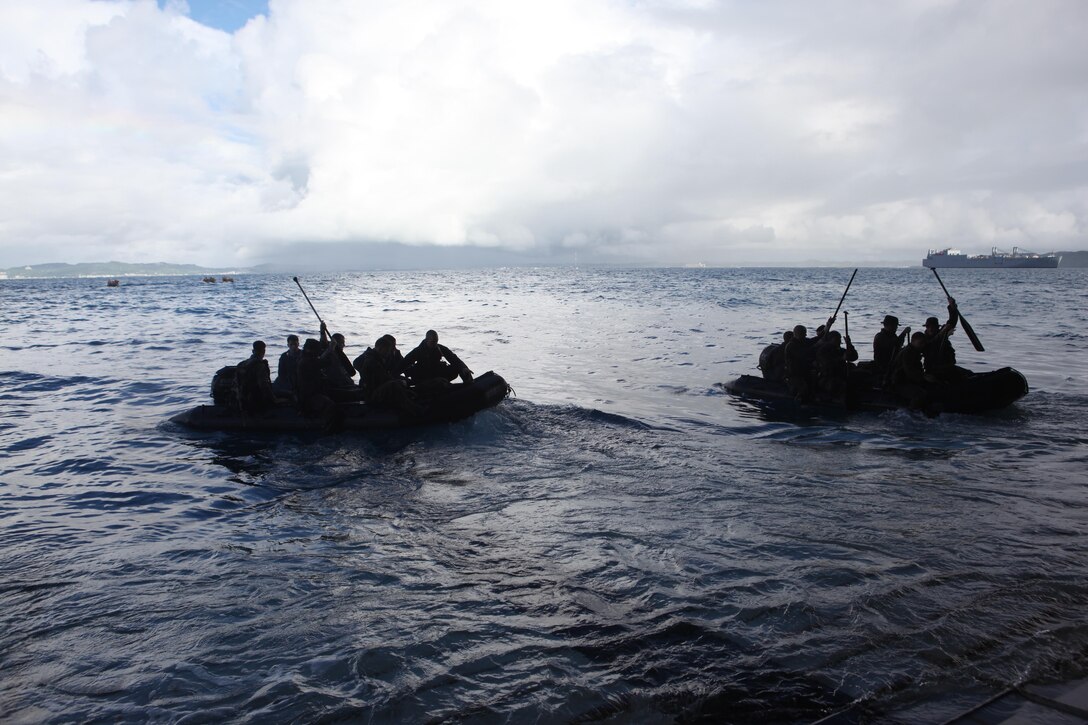 September 9, 2010, U.S Marines with the Amphibious Reconnaissance and Force Reconnaissance Platoons, 31st Marine Expeditionary Unit, launch multiple Combat Rubber Reconnaissance Crafts (CRRC) from the well deck of the forward deployed amphibious assault ship U.S.S. Essex (LHD 2) during a launch and recovery training exercise. Marines and Sailors aboard the forward deployed U.S.S. Essex prepare for PHIBLEX 2011, which is vital to maintaining the readiness and interoperability between the U.S. and the Government of the Republic of the Philippines and its military forces. Both countries have shared a long standing relationship of working together for more than 58 years.