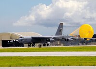Maj. Gen. Floyd Carpenter, 8th Air Force commander, arrives on a B-52 Stratofortress to visit Airmen deployed to Andersen Air Force Base, Guam on Aug. 29, 2010. General Carpenter flew more than 17 hours non-stop from Barksdale Air Force Base, La., to Andersen Air Force Base for a site visit. During his visit General Carpenter got a first-hand look at what the deployed Airmen do daily to support the 36th Wing and U.S. Pacific Command's continuous bomber presence mission. (U.S. Air Force photo by Senior Airman Nichelle Anderson)