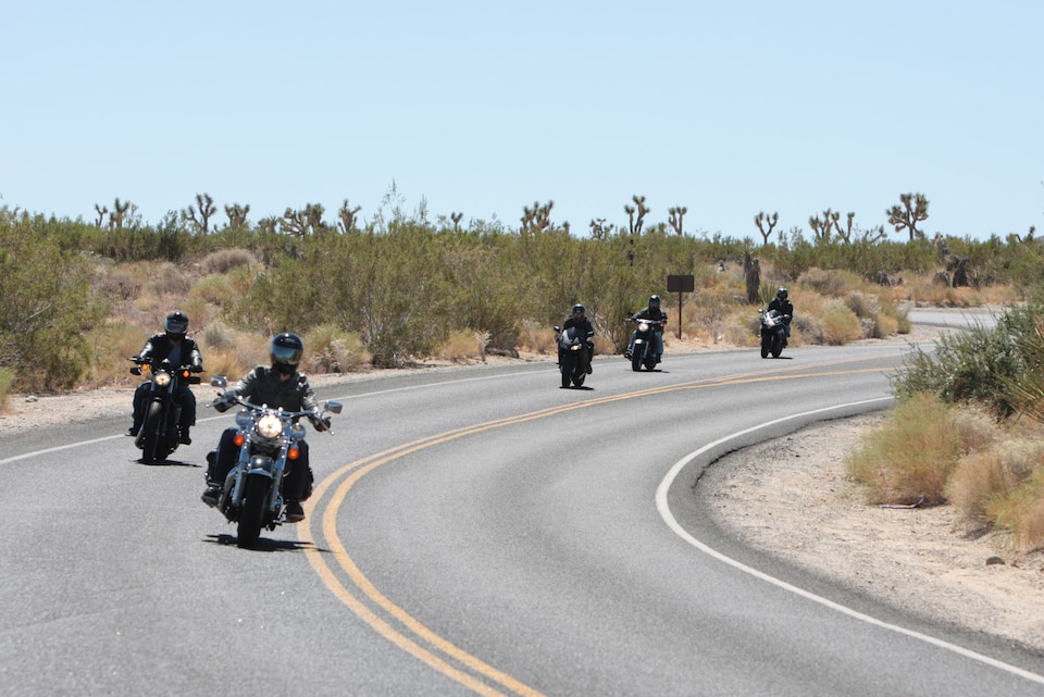Bikers with 2nd Battalion, 7th Marine Regiment weave their way through Joshua Tree National Parks winding roads during 2/7’s first motorcycle ride Sept. 10.