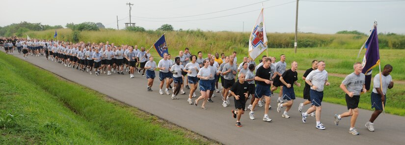 SOTO CANO AIR BASE, Honduras --  Team Bravo runners hit a straight-away as they near the completion of the Joint Task Force-Bravo Run here Sept. 10. (U.S. Air Force photo/Tech. Sgt. Benjamin Rojek)