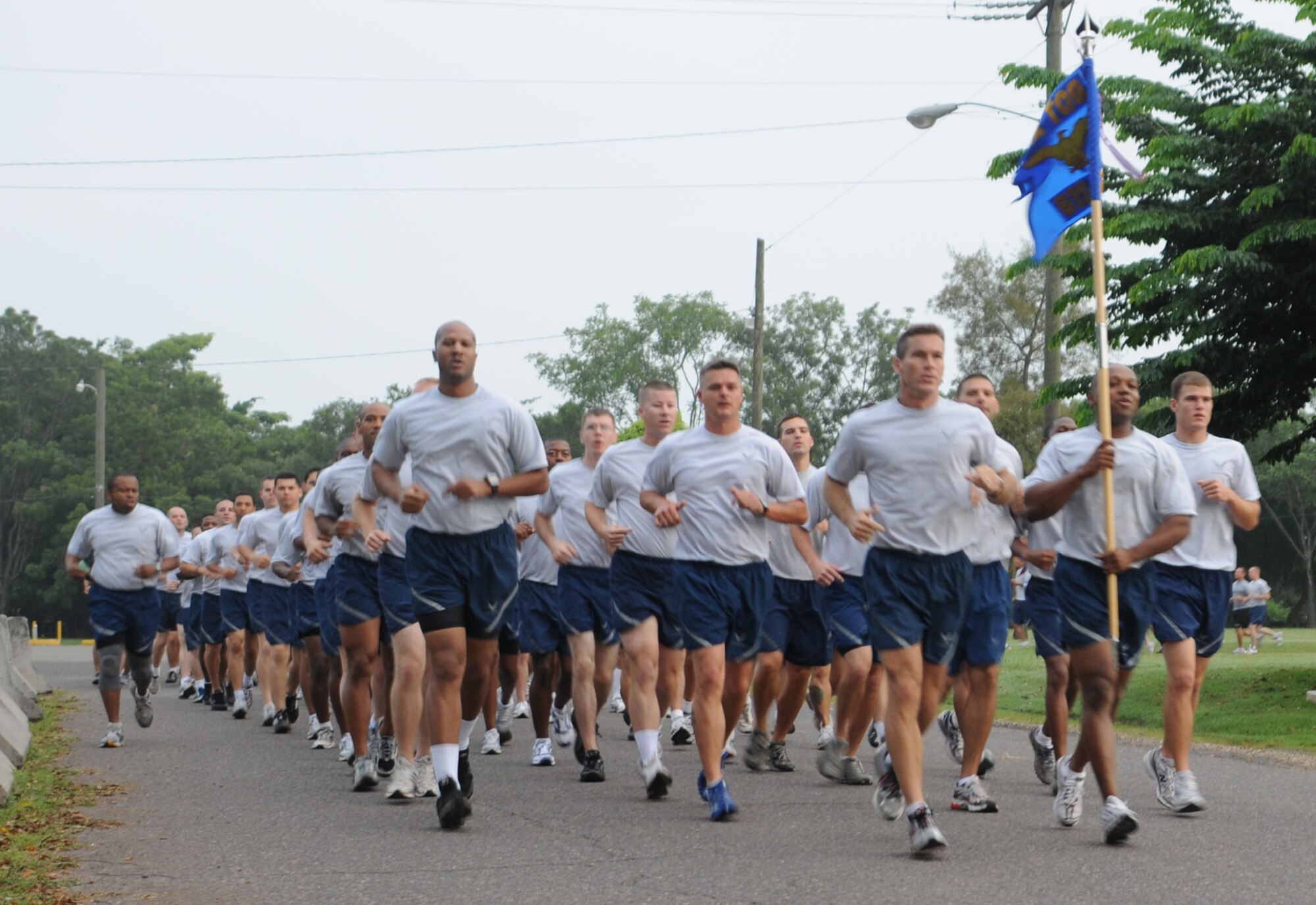 SOTO CANO AIR BASE, Honduras --  Members of the 612th Air Base Squadron run in formation during the Joint Task Force-Bravo Run here Sept. 10. The monthly run encourages esprit de corps and physical fitness. (U.S. Air Force photo/Tech. Sgt. Benjamin Rojek)