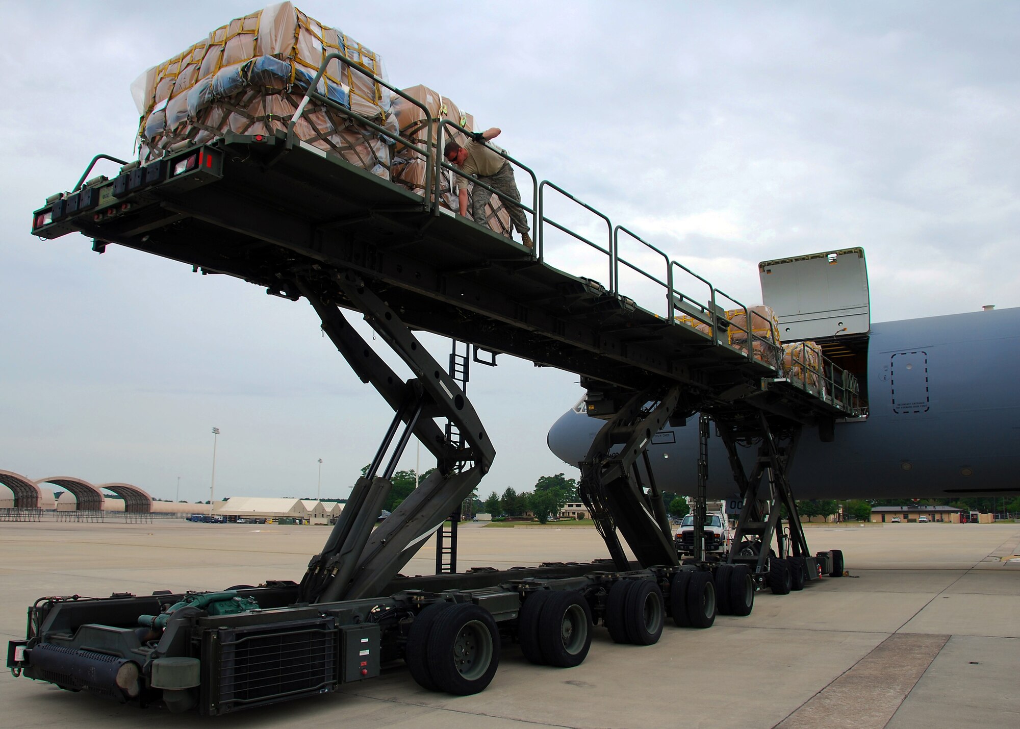 SEYMOUR JOHNSON AIR FORCE BASE, N.C. ? A KC-10 Extender from the 76th Air Refueling Squadron at Joint Base McGuire-Dix-Lakehurst is loaded with humanitarian supplies Sept. 2. The supplies are destined for villages and orphanages in and around Kabul, Afghanistan. The supplies consisted of winter clothing, shoes and blankets. (U.S. Air Force photo/Staff Sgt. Shawn J. Jones)