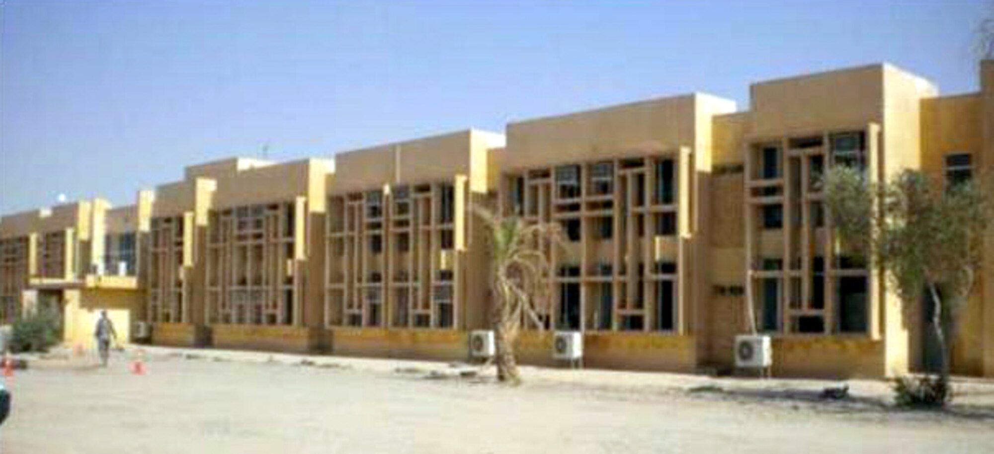 A view of the newly re-built Iraqi Air Force College.  The Air Force College, located at Tikrit Air Base, Iraq, recently opened and accepted its first class of students on September 1. The opening of this institution is the latest accomplishment of the Iraqi Air Force along the path to achieving self-sustaining airpower capabilities. (U.S. Air Force photo)