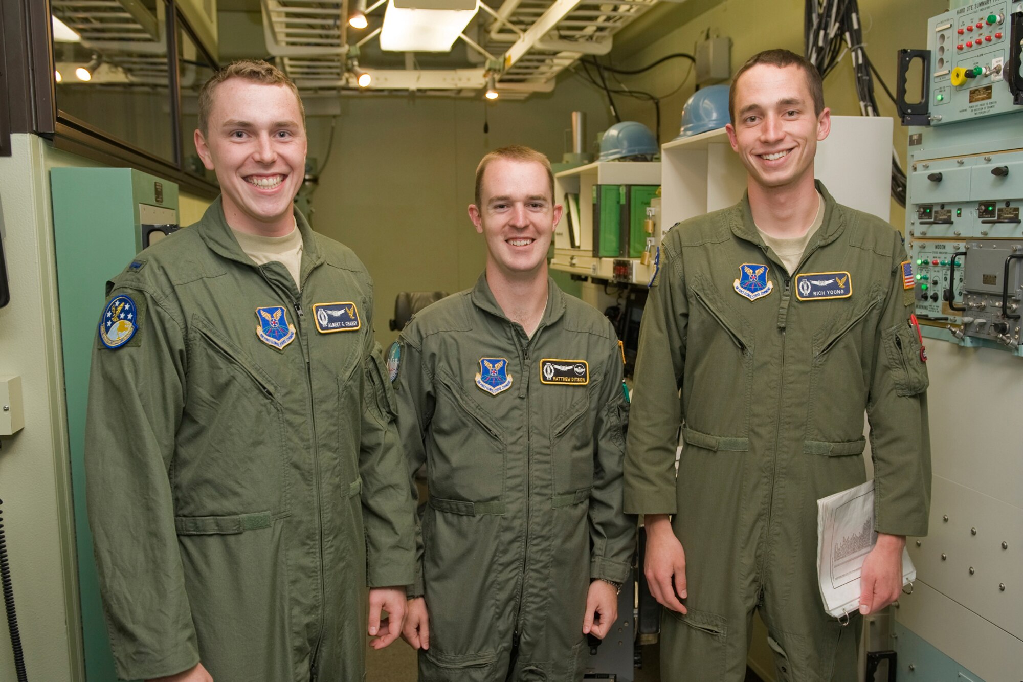 The Global Strike Challenge teams would not be ready to compete without the assistance of their trainers, pictures here. Left to right are 1st Lt. Albert Chaney, 1st Lt. Matthew Ditson and Capt. Richard Young. (U.S. Air Force photo/Beau Wade)