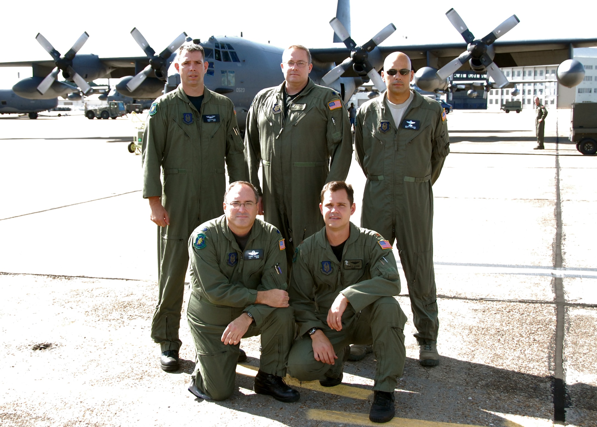 Duke Field reservists of the MC-130E Combat Talon I aircrew  "Daddy 05" were recently awarded the Air Force Association’s  Brig. Gen. Russ Hoyt Award as the Air Force’s most outstanding aerial refueling crew for their efforts on a deployed mission in Afghanistan. The 10-hour mission consisted of nine events including refueling, orbiting, and infiltration and exfiltration of an assault team. Aircrew members pictured are (kneeling from left):  Lt. Col. Christopher Snider and Maj. John Stone II and (standing from left) Tech. Sgt. Ronald Bacon, Lt. Col. Thomas Mims and Chief Master Sgt. Michael Klausutis.  Others (not shown) are: Col. Bruce Taylor, Maj. Michael Black, Senior Master Sgt. Keith Poole, and 1st Lt. Patrick Hobgood   (U.S. Air Force photo/Samuel King Jr.)