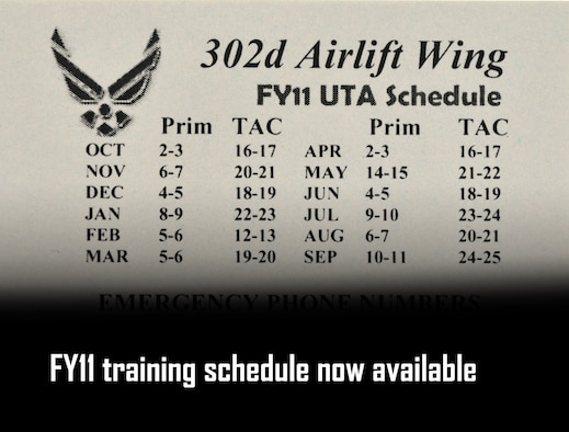 New Unit Training Assembly schedule available > 302nd Airlift Wing