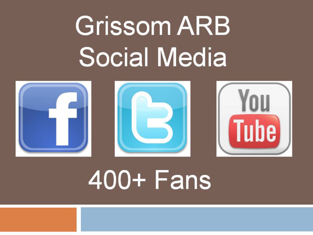 GRISSOM AIR RESERVE BASE, Ind., -- Grissom has a social media presence on Facebook, You Tube and Twitter.  The number of "Fans" of Grissom's Facebook page is more than 400.  (U.S. Air Force graphic)