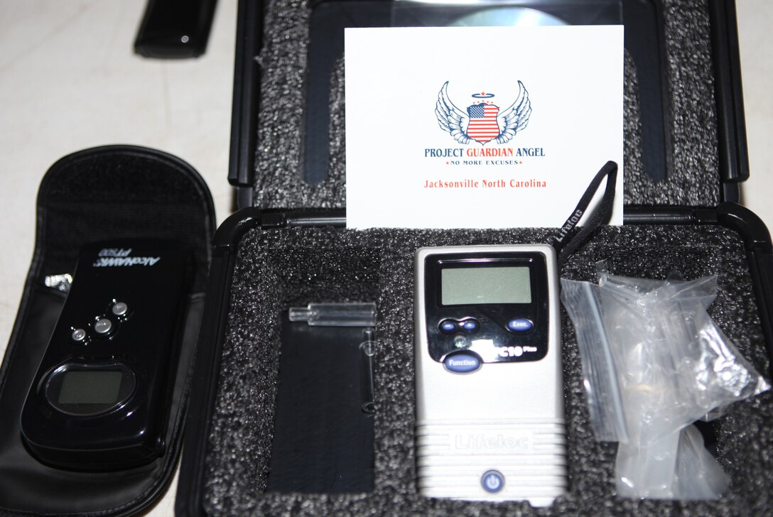 Some of the breathalyzers Project Guardian Angel uses when they set up at local bars and clubs during the weekends. Project Guardian Angel is non-profit organization that offers transportation alternatives to Marines, sailors and civilians in the Jacksonville, N.C. area who are too intoxicated to get behind the wheel.