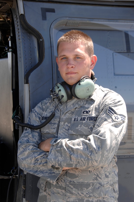 Senior Airman Josh Tidwell, a HH-60G Pave Hawk Helicopter flightline crew chief with the 129th Aircraft Maintenance Squadron is featured as this month's Portrait of a Professional. (Air National Guard photo by Master Sgt. Dan Kacir) 
