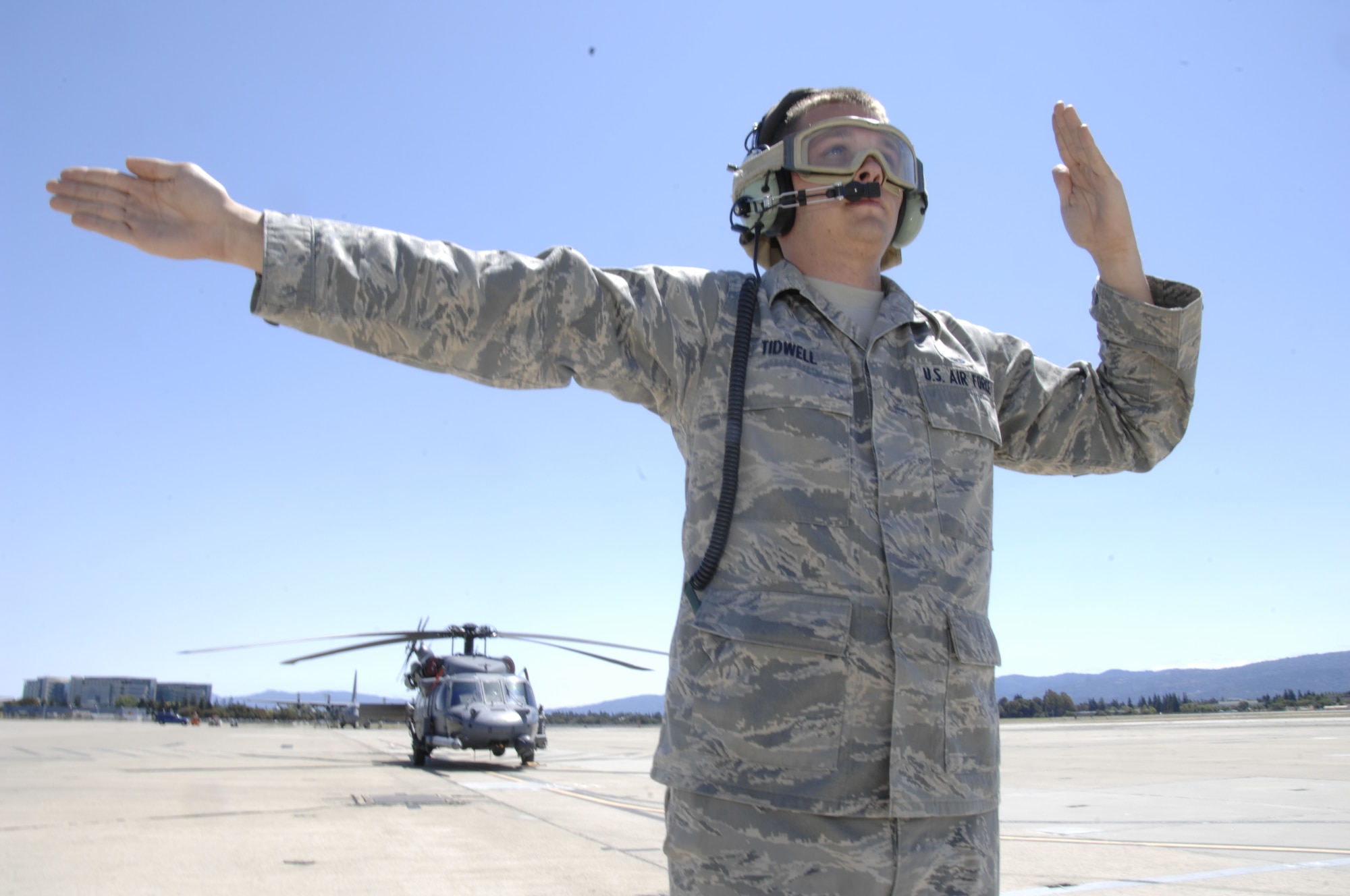 Senior Airman Josh Tidwell, a HH-60G Pave Hawk Helicopter flightline crew chief with the 129th Aircraft Maintenance Squadron is featured as this month's Portrait of a Professional.  (Air National Guard photo by Master Sgt. Dan Kacir)
