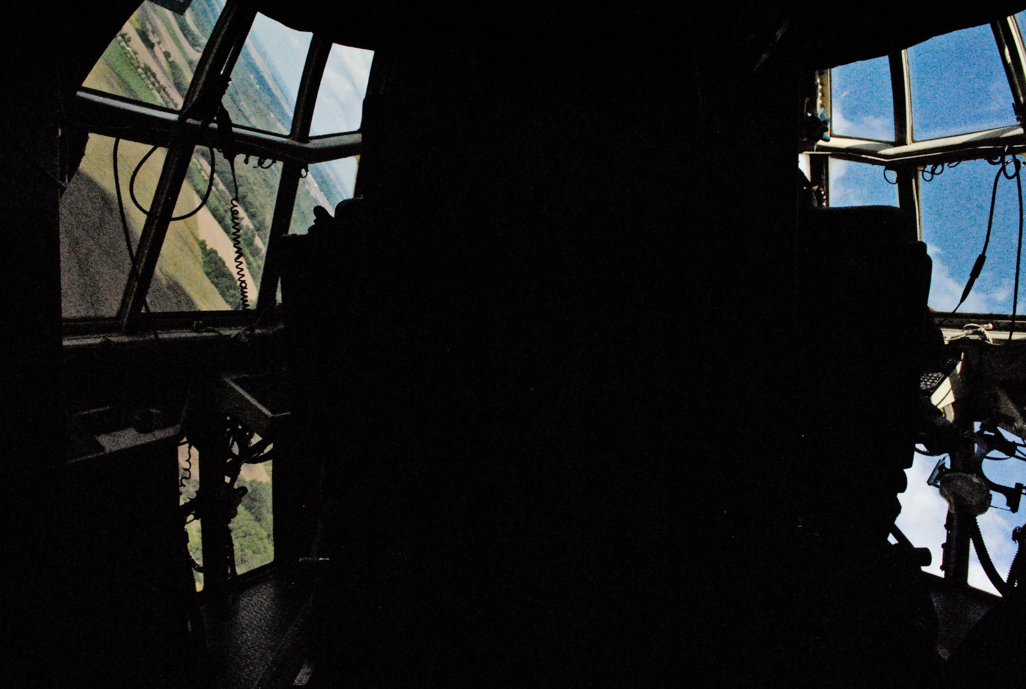 SCOTT AIR FORCE BASE, Ill. – A view from the cockpit is shown during the Blue Angels C-130, Fat Albert, performance at the 2010 Airpower Over the Midwest Air Show Sept. 11 as the plane banks to the left. Fat Albert joined the team in 1970 and began opening the Blue Angels demonstration in 1975. (U.S. Air Force photo/Senior Airman Samantha S. Crane)