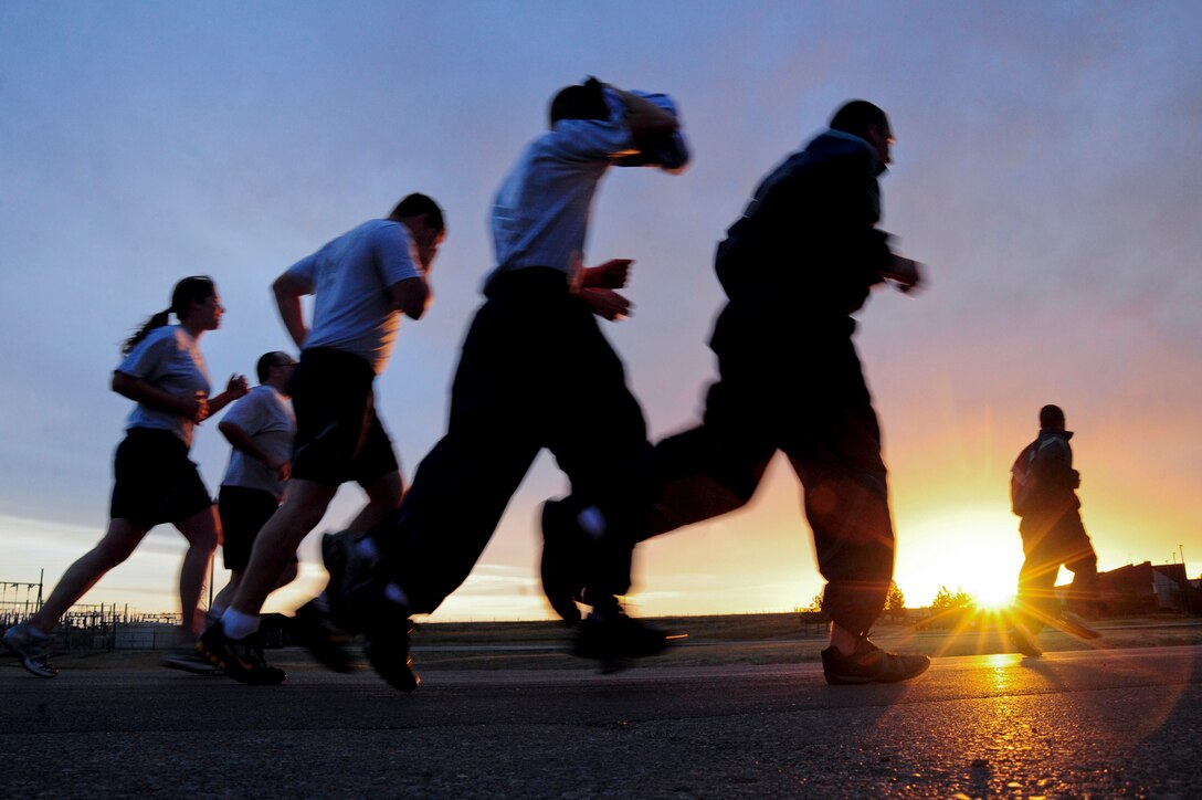 ELLSWORTH AIR FORCE BASE S.D. – Airmen of the 28th Mission Support Group run a 5k, Sept. 8. The 5k was held for Airmen assigned to the 28th Mission Support Squadron as squadron physical training. (U.S. Air Force photo/Senior Airman Corey Hook)