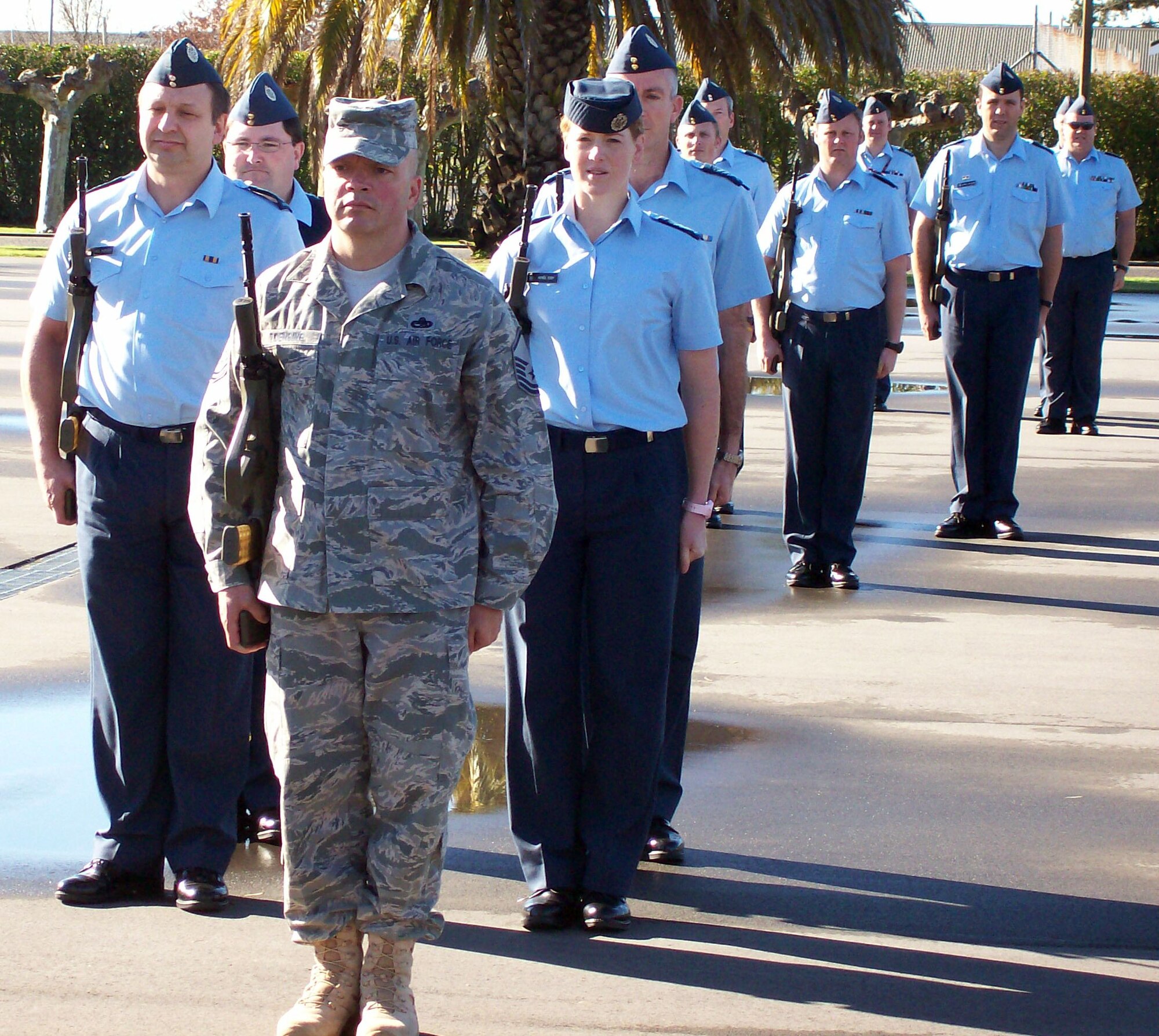 Master Sgt. Clete Toensing, 15th Wing Professional Military Education Center
director of operations (in the Airman Battle Uniform), participates in the
Royal New Zealand Air Force's Warrant Officer school. The school is 19 days
long and is currently under evaluation as to whether it can be used as a professional dvelopment opportunity for Airmen. (Courtesy photo)
