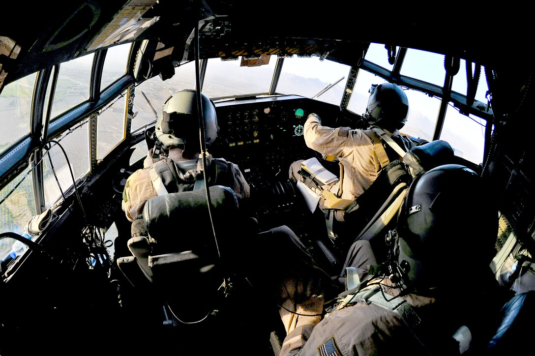 Aircrew assigned to the 455th Air Expeditionary Wing fly meals to Pakistan as part of a humanitarian relief mission to assist more than 50,000 people July 31, 2010. To date, U.S. military helicopters and fixed-wing aircraft have transported more than 5.4 million pounds of relief supplies and rescued more than 13,000 people, delivering aid and providing transport to people who need emergency assistance. The aircrew is a part of an Air National Guard Unit deployed from Peoria, Ill. (U.S. Air Force photo/Staff Sgt. Christopher Boitz)