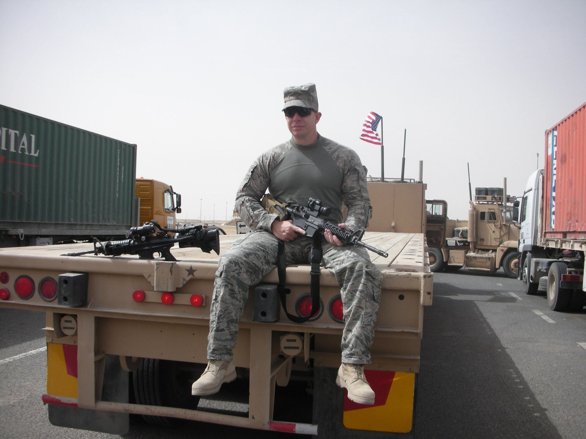 Chief Master Sgt Brendan Criswell, 17th Training Wing Command Chief, on his recent deployment. The Chief was down range November 2009, through May of this year and served as superintendent 586th Air Expeditionary Group. (Courtesy photo) 