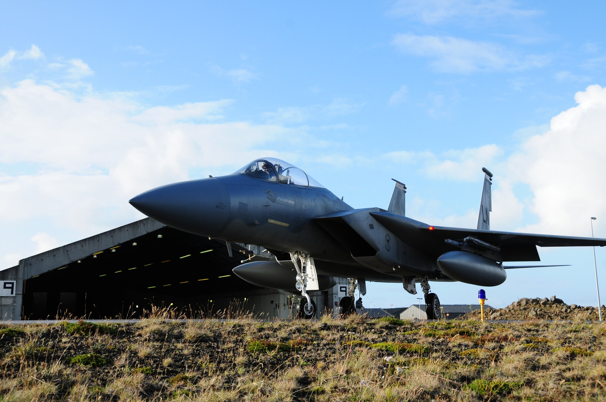 KEFLAVIK, Iceland - An F-15C Eagle turns onto a taxiway before take-off in support of the NATO air policing mission here, Sept. 13, 2010. The 493rd Expeditionary Fighter Squadron, deployed from RAF Lakenheath, England, has been maintaining the NATO air policing mission here since September 6, 2010.   (U.S. Air Force photo/Senior Airman Stephen Linch)