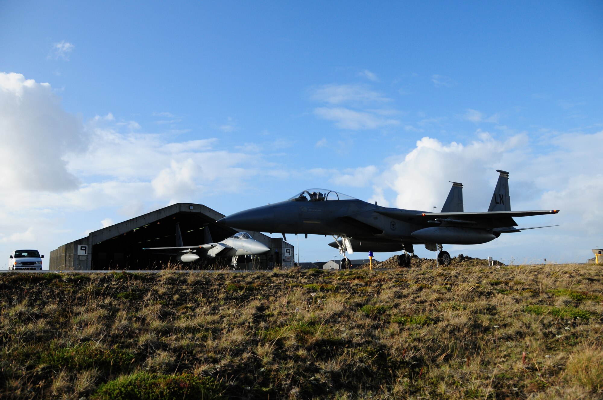 KEFLAVIK, Iceland - An F-15C Eagle with the 493rd Expeditionary Fighter Squadron taxis before taking to the skies as a part of the NATO air policing mission here, Sept. 13, 2010. Approximately 200 Airmen deployed from RAF Lakenheath, England, in support of the mission.(U.S. Air Force photo/Senior Airman Stephen Linch)