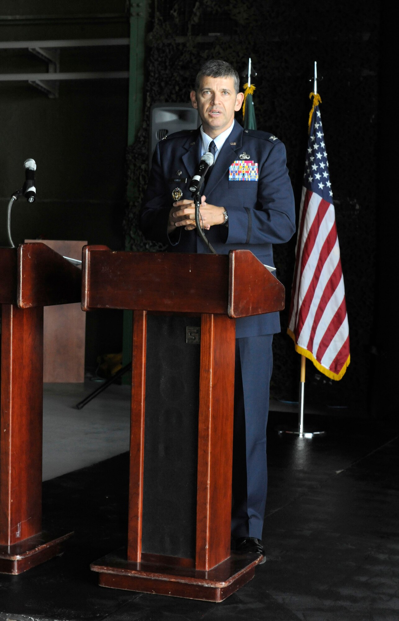 Col. Jose Rivera, 65th Air Base Wing commander, speaks at the 9/11 ceremony held in remembrance of the attacks on America on Sept. 11, 2001.   