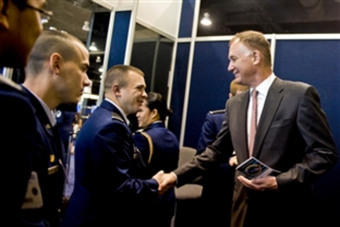 U.S. Deputy Defense Secretary William J. Lynn III speaks to ROTC cadets during the Air Force Association Air and Space Conference and Technology Exposition in National Harbor, Md., Sept. 13, 2010.  