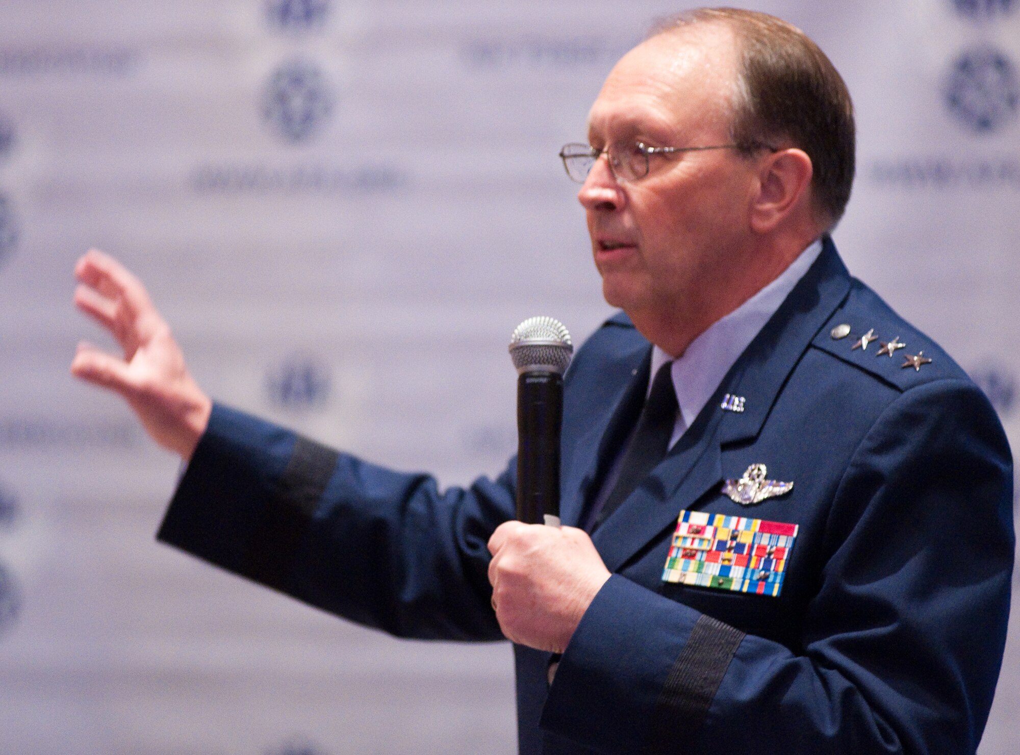 Lt. Gen. Charles E. Stenner Jr., the commander of the Air Force Reserve Command and chief of the Air Force Reserve, speaks to a standing-room only crowd about military structure for the 21st century Sept. 13, 2010, during the Air Force Association Air & Space Conference and Technology Exposition 2010 at National Harbor in Oxon Hill, Md.   (U.S. Air Force photo/Staf Sgt. Alexy Saltekoff)
