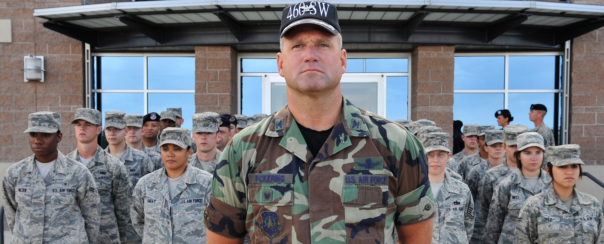 BUCKLEY AIR FORCE BASE, Colo. -- Col. Trent Pickering, 460th Space Wing vice commander, commands the formation during the Patriot day ceremony. A moment of silence as held in honor of the tragic events that occurred on September 11, 2001. (U.S. Air Force photo by Airman 1st Class Paul Labbe)