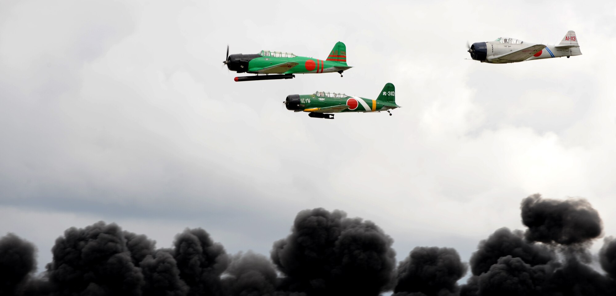 Tora! Tora! Tora!, a reenactment of the Dec. 7, 1941 attack on Pearl Harbor with pyrotechnic explosions  performs during the 2010 Airpower Over the Midwest Air Show held Sept. 11 at Scott AFB. Other headlining acts included the Army Golden Knights Parachute Team and the Navy Blue Angels. (U.S. Air Force photo by Staff Sgt. Brian J. Valencia)