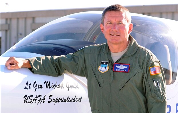 Lt. Gen. Mike Gould, pictured here next to a DA-40 training aircraft, is the Air Force Academy superintendent. (U.S. Air Force photo/Mike Kaplan)