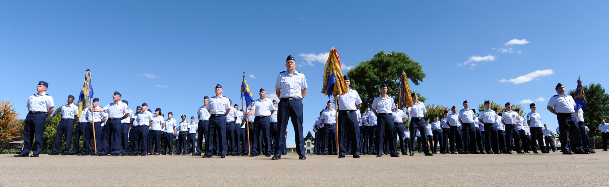 MOUNTAIN HOME AIR FORCE BASE, Idaho -- Col. Pete Lee, 366th Fighter Wing vice wing commander, leads a formation during a retreat ceremony held at Holt Park Sep 10. Mountain Home AFB held the retreat ceremony in remembrance of those who lost their lives during the Sep 11, 2001 attacks the ceremony was also a kick-off to the 50th Annual Air Force Appreciation Day held in Mountain Home. (U.S. Air Force photo by Senior Airman Debbie Lockhart)