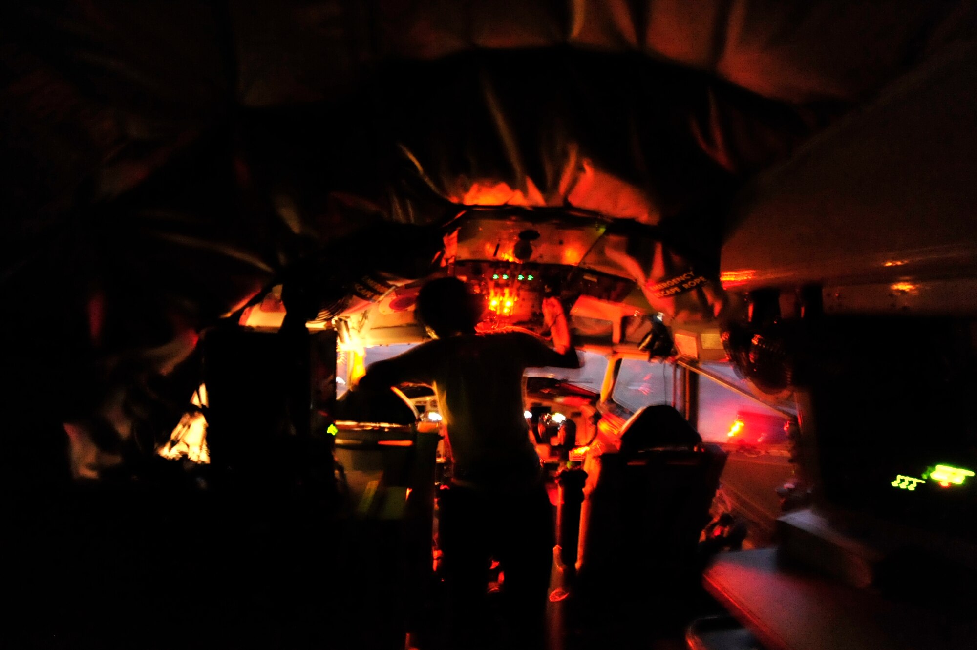 United States Air Force jet engine mechanic Staff Sgt. Tonya Page, 718th Aircraft Maintenance Squadron, preps the KC-135 jet for an engine run during the Valiant Shield exercise at Andersen Air Base, September 14th, 2010. This joint service exercise focuses on training and interoperability while responding to a range of mission scenarios.  (U.S. Air Force Photo/Staff Sgt. Lakisha A. Croley)