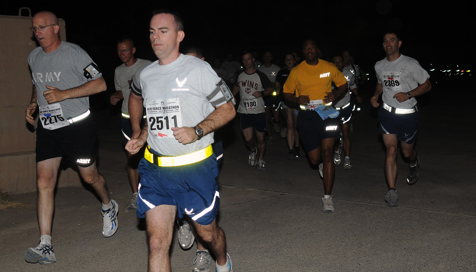 More than 500 service members and contractors took part in an Air Force half marathon and a 10K run Sept. 13, 2010, Joint Base Balad, Iraq. The marathon gave participants the opportunity to celebrate the history, innovation, and service of the U.S. Air Force, while improving overall fitness. (U.S. Air Force photo/Senior Airman Marianne E. Lane)