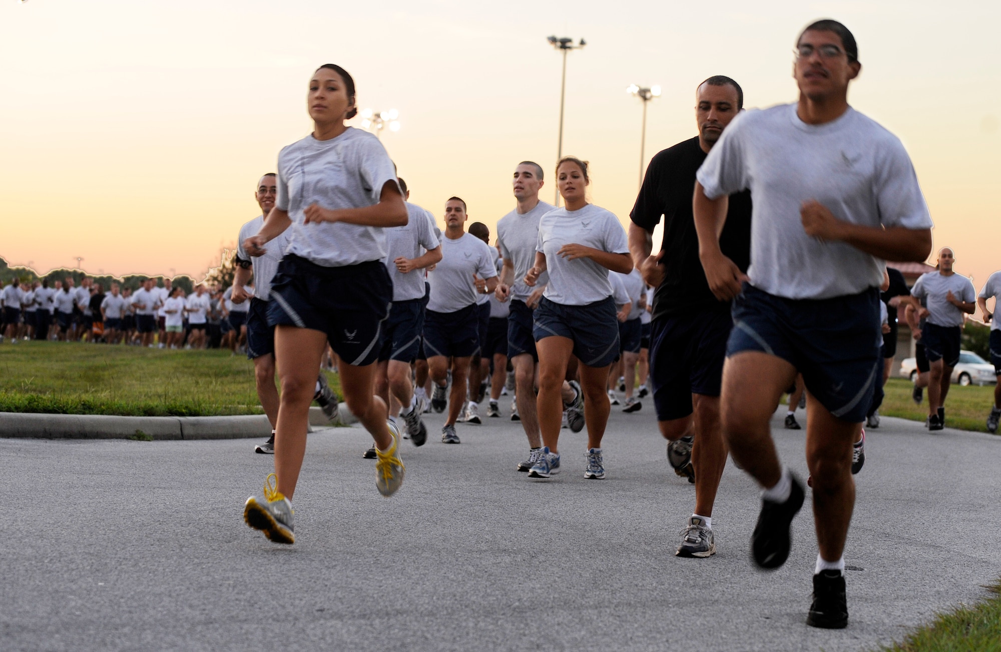6th Air Mobility Wing members run down the opening stretch during the Air Force Birthday 5K Run at MacDill Air Force Base, Fla., Sept. 15, 2010. 
(U.S. Air Force photo by Senior Airman Linzi Joseph/Released)

