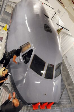 The C-5 Galaxy cockpit was salvaged from a crashed aircraft and will be used by the 402nd Software Maintenance Group to test software. U. S. Air Force photo by Sue Sapp