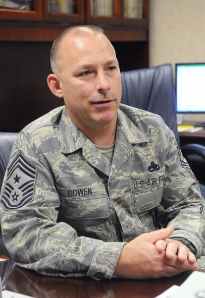 Chief Master Sergeant Patrick Bowen, Jr., new installation command chief, aims to build unity among diverse base units. U. S. Air Force photo by Sue Sapp