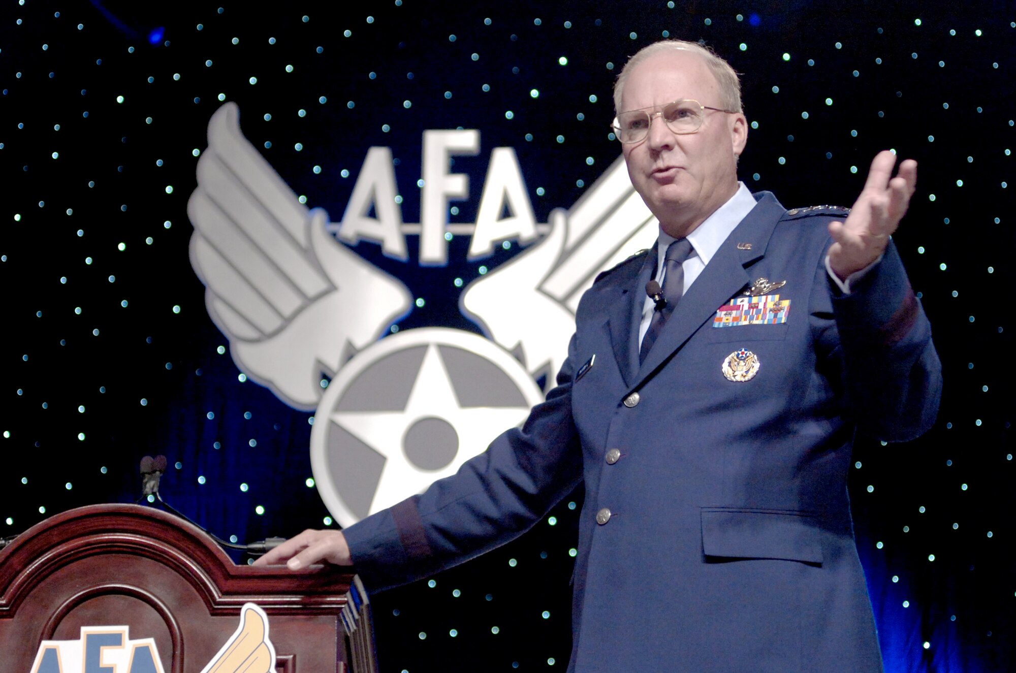 Gen. Craig R. McKinley speaks to Air Force leaders Sept. 14, 2010, during the 2010 Air Force Association Air and Space Conference in Oxon Hill, Md. General McKinley is the chief of the National Guard Bureau. (National Guard photo/Sgt. Darron Salzer)