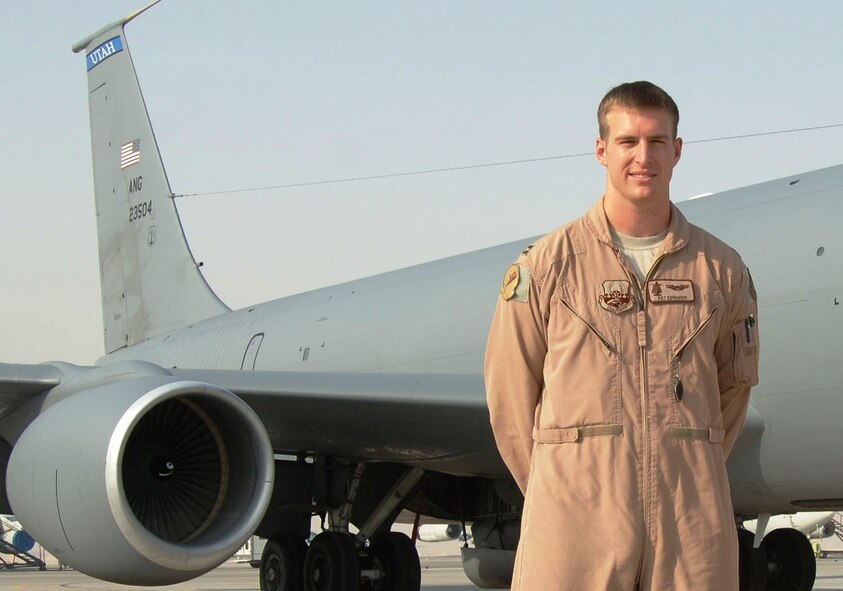 Capt. Pat Edwards is a KC-135 Stratotanker pilot deployed with the 340th Expeditionary Air Refueling Squadron, 379th Air Expeditionary Wing, at a non-disclosed base in Southwest Asia. Here he is pictured on Sept. 1, 2010. Captain Edwards is deployed from the 384th Air Refueling Squadron, 22nd Air Refueling Wing, at McConnell Air Force Base, Kan. (U.S. Air Force Photo/Tech. Sgt. Kimberly Spinner)