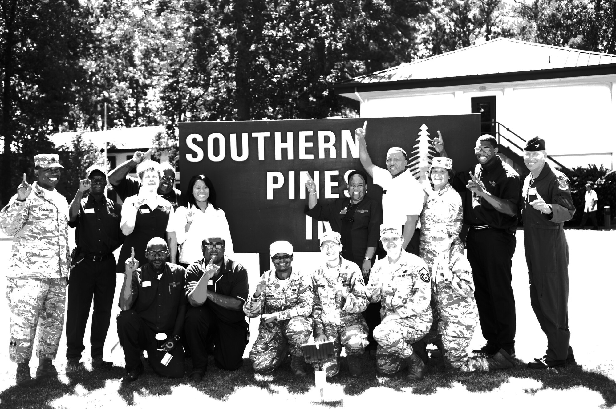 SEYMOUR JOHNSON AIR FORCE BASE, N.C. – Members of the Southern Pines Inn Staff take a moment to celebrate earning the small base category Air Force-level Innkeeper of the Year award Sept. 10, 2010. The Southern Pines Inn is a lodging facility located on base that hosts servicemembers from across the country who are visiting the base for training purposes, a temporary duty assignment, conducting a permanent change of station move and occasionally vacationers. (U.S. Air Force photo/Tech. Sgt. Tammie Moore)