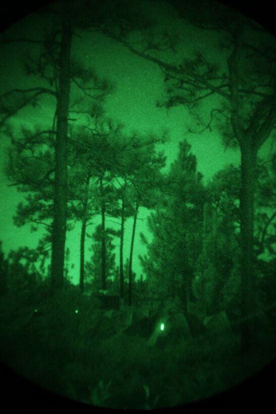 Bivouac site with tents set-up by 22nd Marine Expeditionary Unit radio operators during a communications exercise aboard Camp Lejeune, N.C., Sept. 16, 2010. During the training evolution Marines set up a forward command element and secured a communication line back to the rear command element.