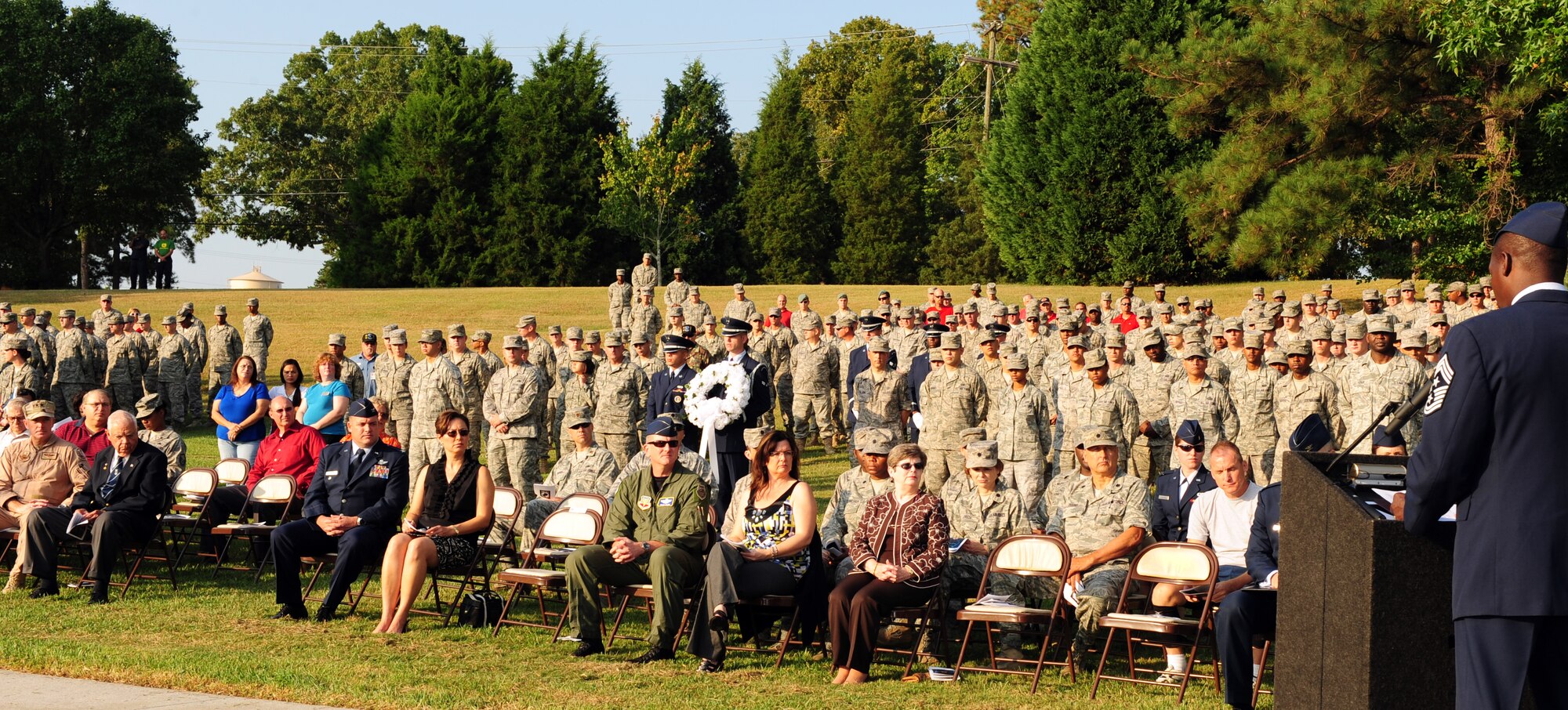 100917-F-6838W-006
SHAW AIR FORCE BASE, S.C. -- Members of Shaw gather in formation to honor the prisoners of war and those missing in action, Sept. 17, 2010. POW/MIA Recognition Day honors the commitments and the sacrifices made by our nation's prisoners of war and those who are still missing in action. By custom, it is on the third Friday in September. (U.S. Air Force photo/Airman 1st Class Neil D. Warner (Released)
