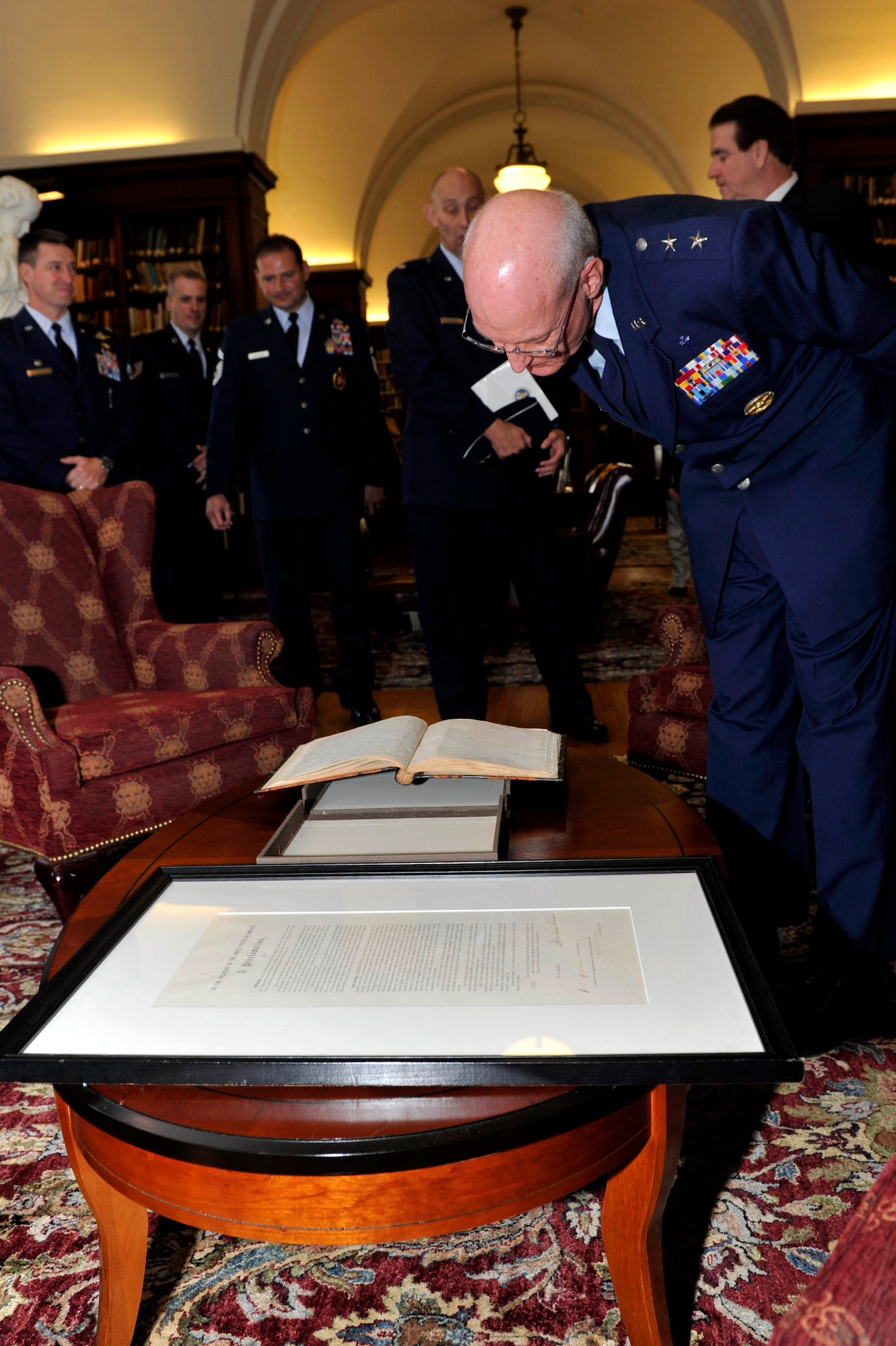 PHILADELPHIA, Penn. -- Chaplain (Maj. Gen.) Cecil R. Richardson, chief of chaplains for the U.S. Air Force, examines historic documents during a tour of the Union League of Philadelphia.  The tour was held in commemoration of the 63rd birthday of the United States Air Force hosted by the Armed Services Council of the Union League of Philadelphia, Sep. 15, 2010. Airmen from Willow Grove Joint Air Reserve Station and Joint Base McGuire-Dix-Lakehurst were in attendance for the celebration where Chaplain Richardson delivered the keynote address.  (U.S. Air Force photo by TSgt Laura K. Deckman)(released)