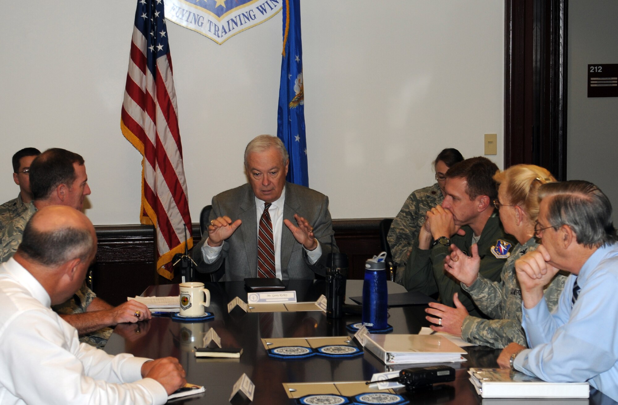 Mr. Garry Richey, HQ AETC Director of Logistics, Installations and Mission Support, speaks to Team BLAZE leadership at a kickoff meeting for the new Expeditionary Combat Support System. ECSS will be fielded throughout the Air Force in multiple releases and Columbus AFB will see ECSS fielded in September 2012. (U.S. Air Force photo/Melissa Doublin). 