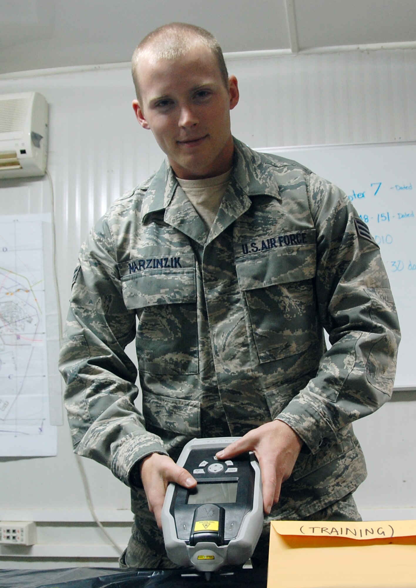Senior Airman Nick Marzinzik is deployed from the 182nd Airlift Wing, Illinois Air National Guard.