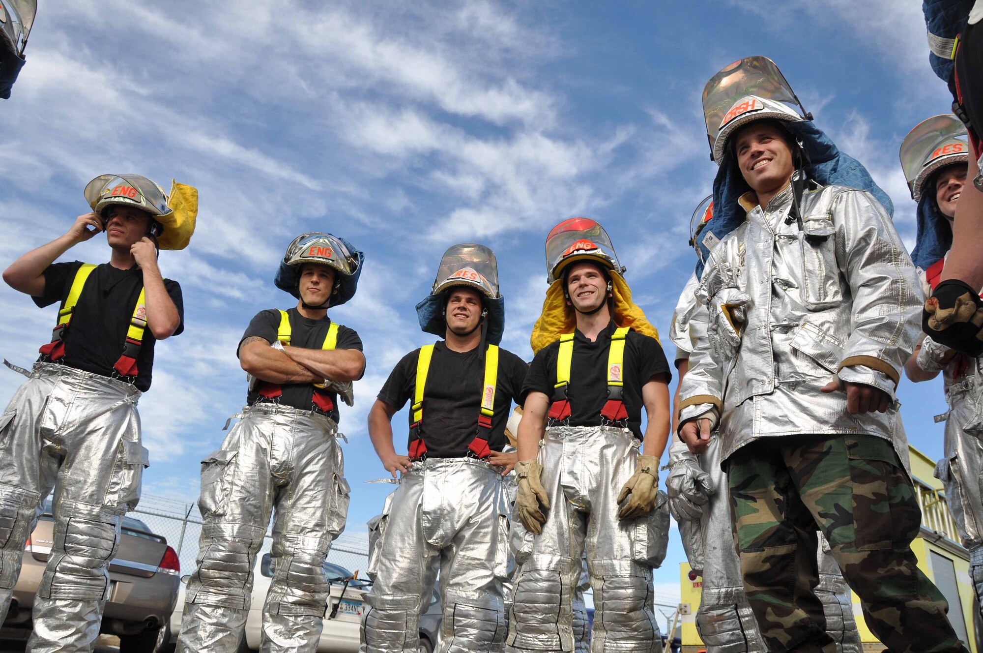 934th Civil Engineer Squadron firefighters test their skills during a building evacuation exercise Sept. 18. (Air Force Photos/Tech. Sgt. Bob Sommer)