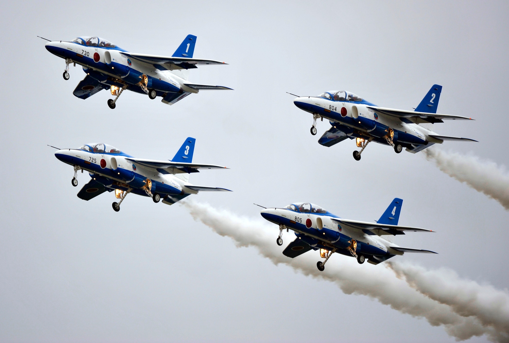 Japanese demonstration team, Blue Impulse, performs a four-ship formation flyby during Misawa Air Festival 2010 Sept. 19, at Misawa Air Base, Japan. (U.S. Air Force photo by Staff Sgt. Chad Strohmeyer/Released)