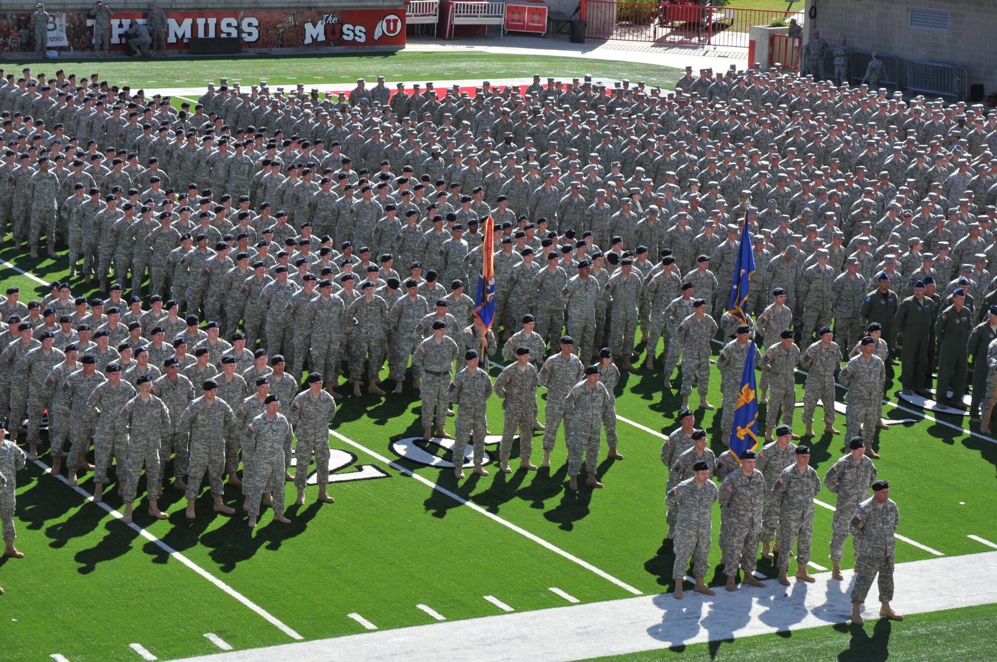 Members of the Utah National Guard gather in formation for review by Utah governor Gary Herbert and Utah?s Adjutant General, Major General Brian Tarbet, at the annual Governor?s Day festivities in Salt Lake City, Utah, September 18, 2010. Governor?s Day brings together Air and Army Guard from the entire state of Utah, for a day of celebrating the state?s military readiness. (U.S. Air Force photo by Airman First Class Emily Hulse)RELEASED)