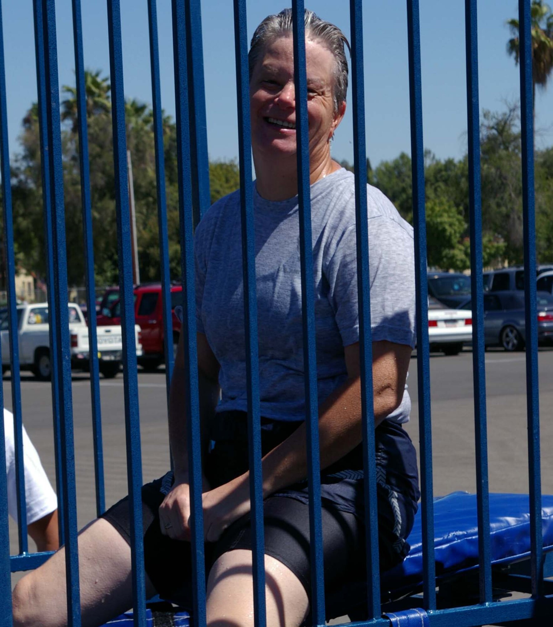 Maj. Maureen McAllen, 452nd Air Mobility Wing Mission Support Group Commander, takes her turn in the dunk tank during the 39th Annual March Air Reserve Base Military Appreciation Picnic, Sept. 18, 2010.  (U.S. Air Force photo by 2nd Lt. Zach Anderson)