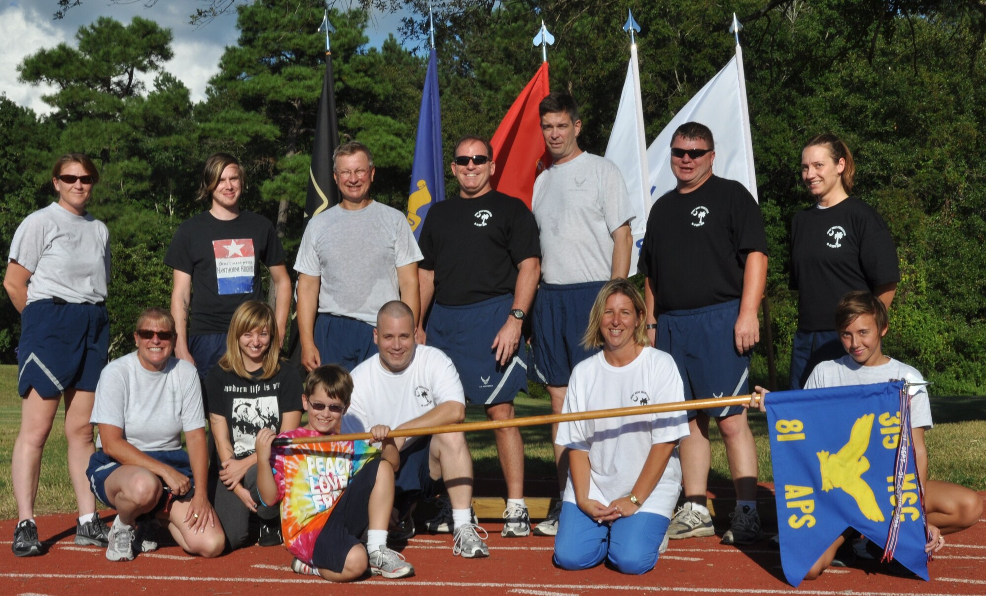 Members of the 81st Aerial Port Squadron prepare to participate in the 4th annual Charleston Air Force Base POW/MIA 24-hour vigil run Sept. 16, 2010 at the base running track. (U.S. Air Force Photo/Staff Sgt. Shane Ellis)